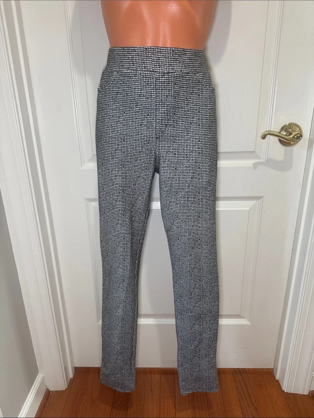 Michael Kors Black White Houndstooth Pull On Stretch Pants L Large EUC DDR $74